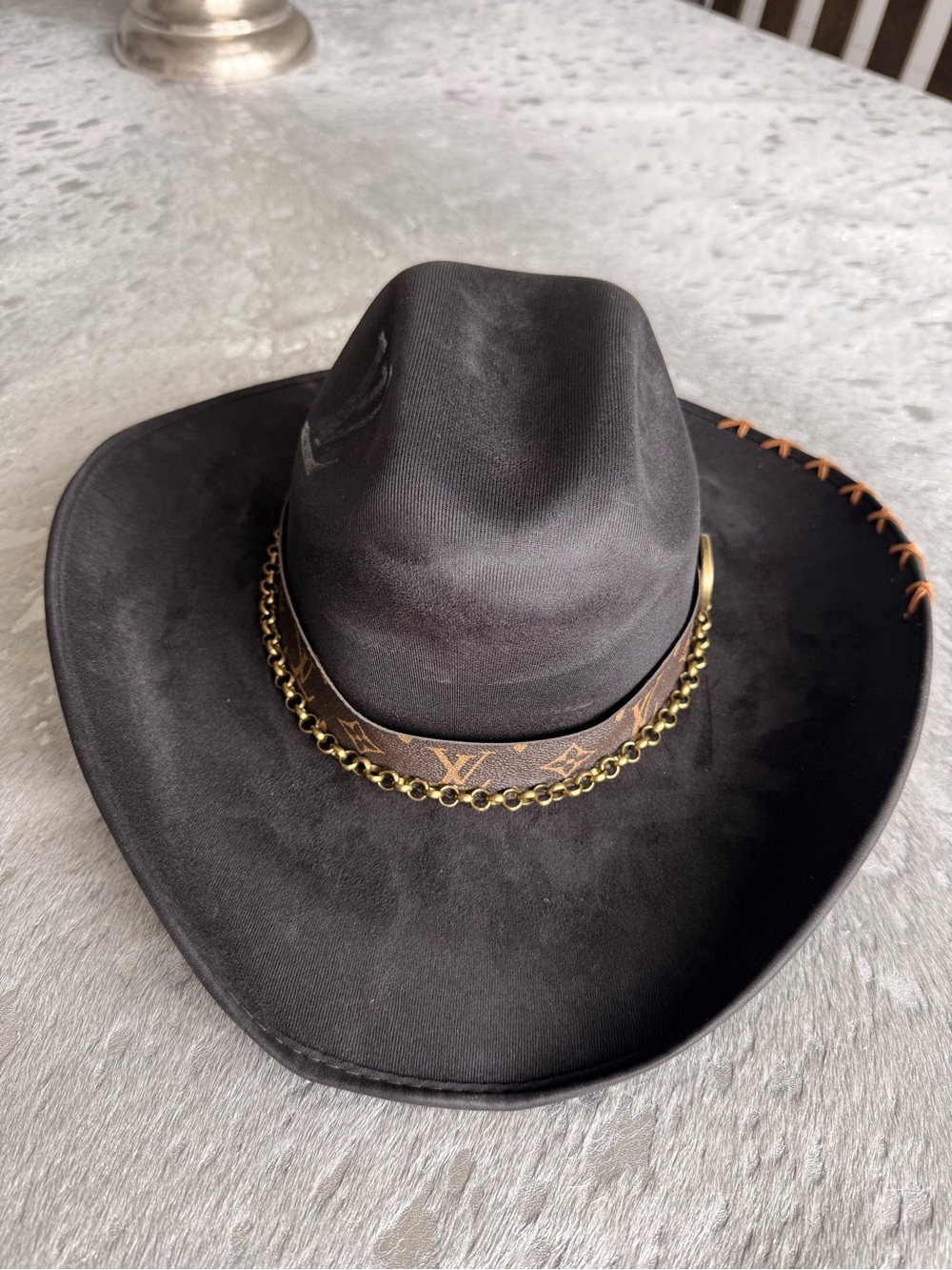 Louis Vuitton Black Western Hat with Gold Chain - Picture 3 of 6